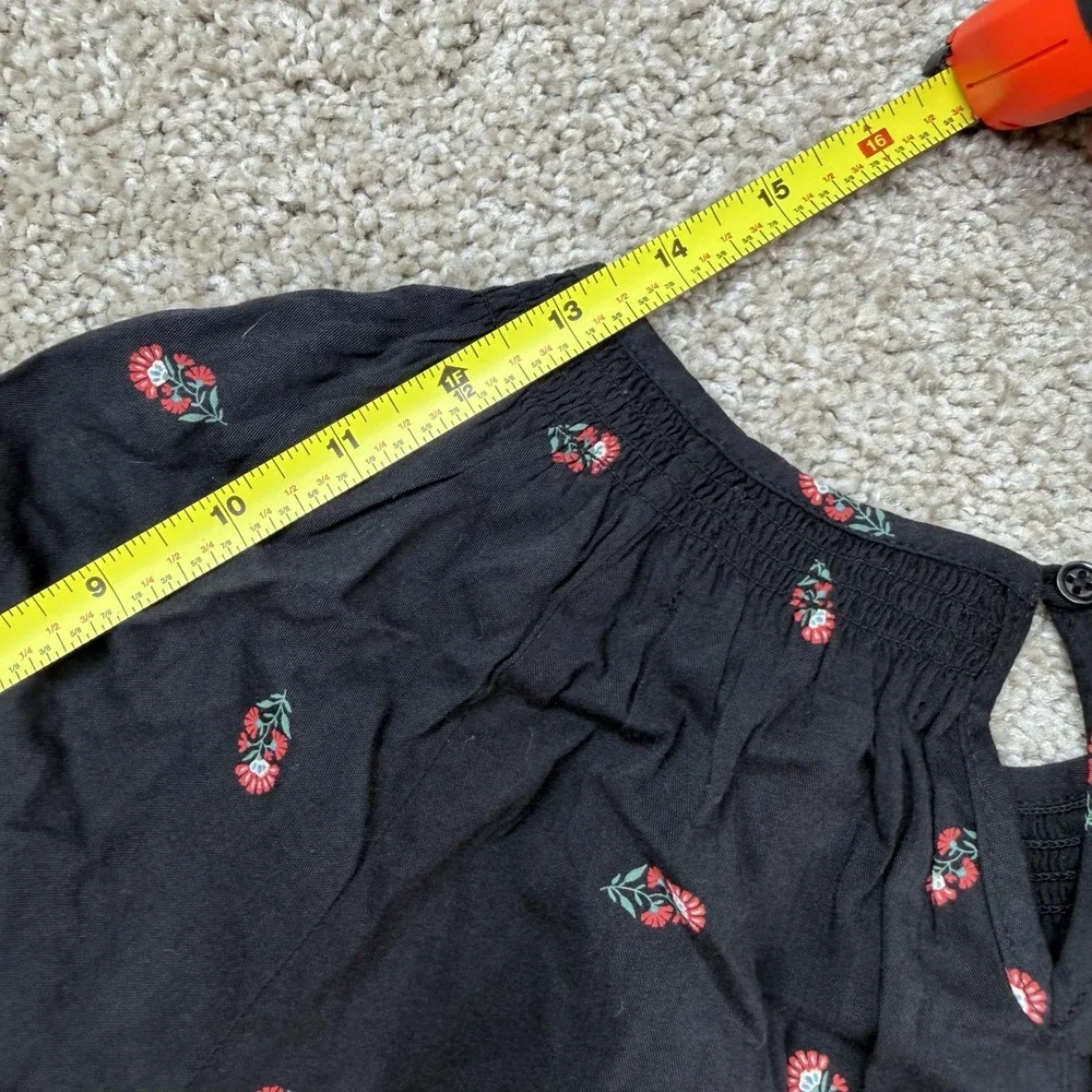 Old Navy Dress Girls XL 14-16 Black Floral Midi Puff Sleeve Ruffle Hem Casual